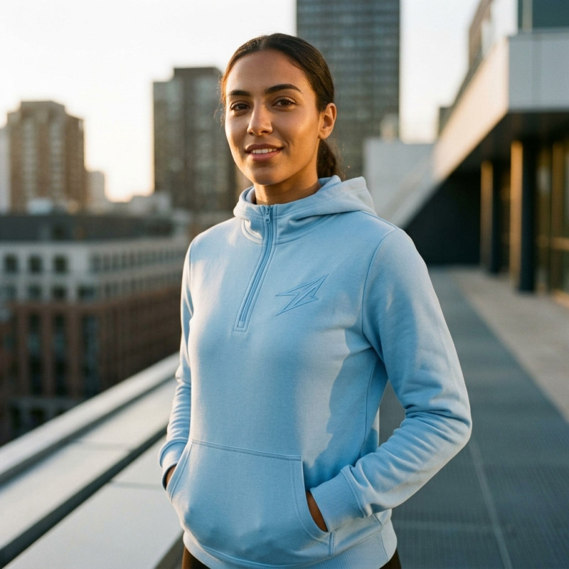 Veste a capuche Bleu ciel half zip pour femme