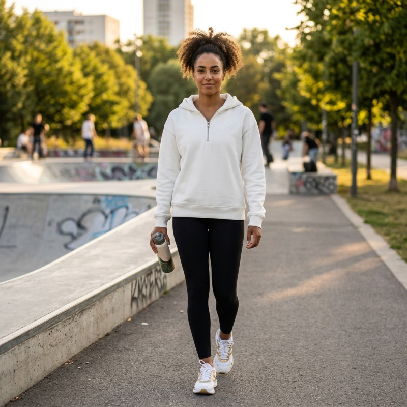 Veste a capuche Ecru half zip pour femme