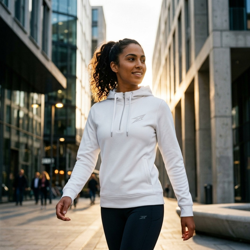 Veste a capuche Blanc half zip pour femme