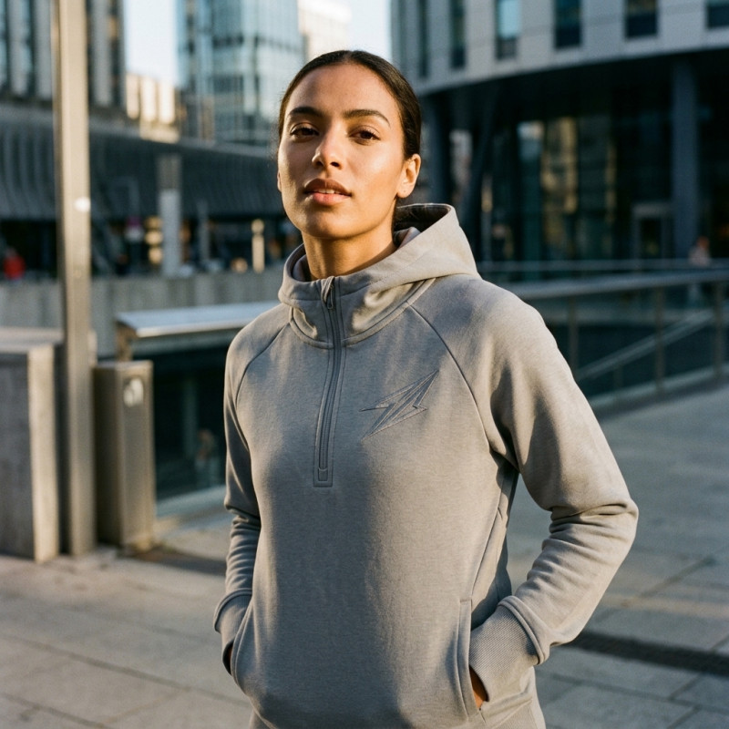 Veste a capuche Gris half zip pour femme