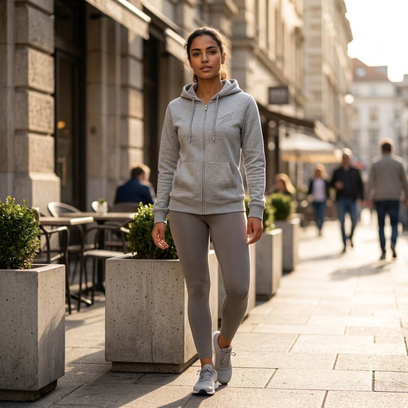 Veste a capuche Gris a zip pour femme