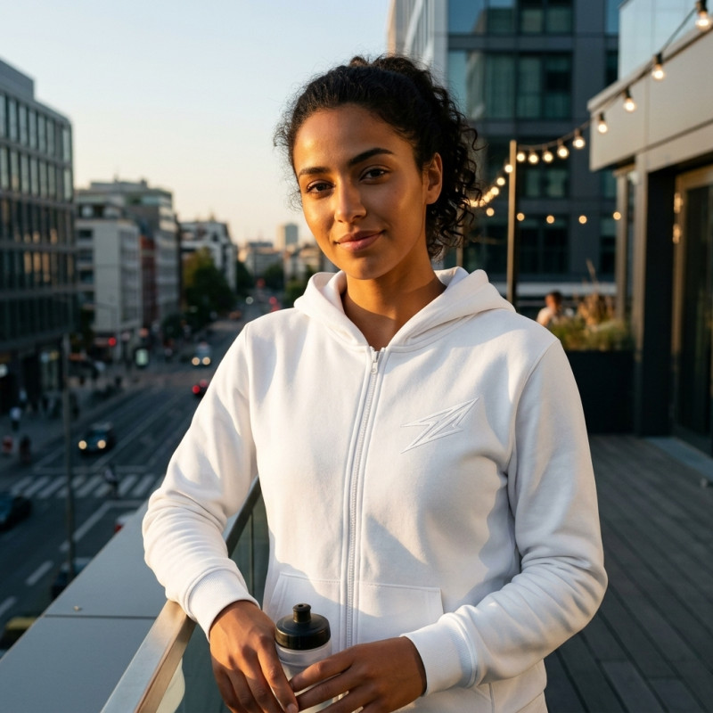 Veste a capuche Blanc a zip pour femme