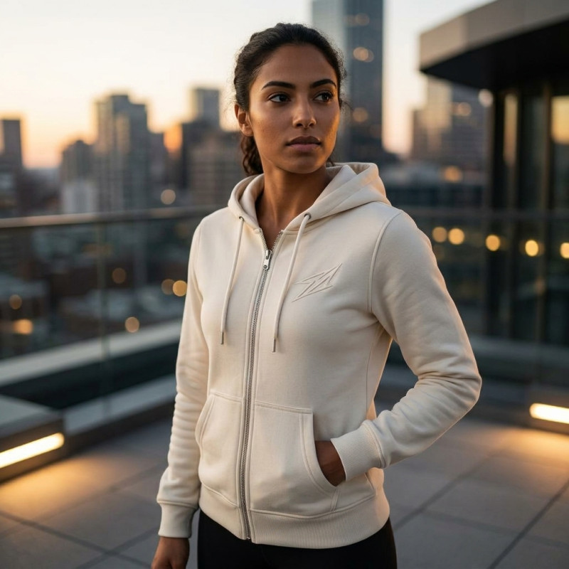 Veste a capuche Ecru a zip pour femme