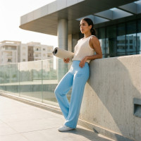 Pantalon Large Bleu ciel pour femme