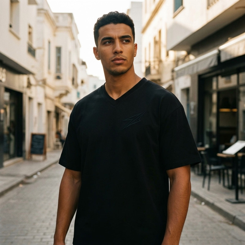 T-shirt over size col V Noir