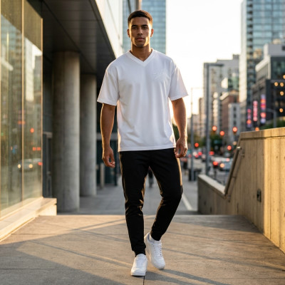 T-shirt Blanc Premium over size col V