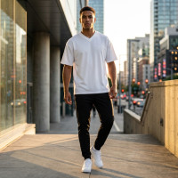 T-shirt Blanc Premium over size col V